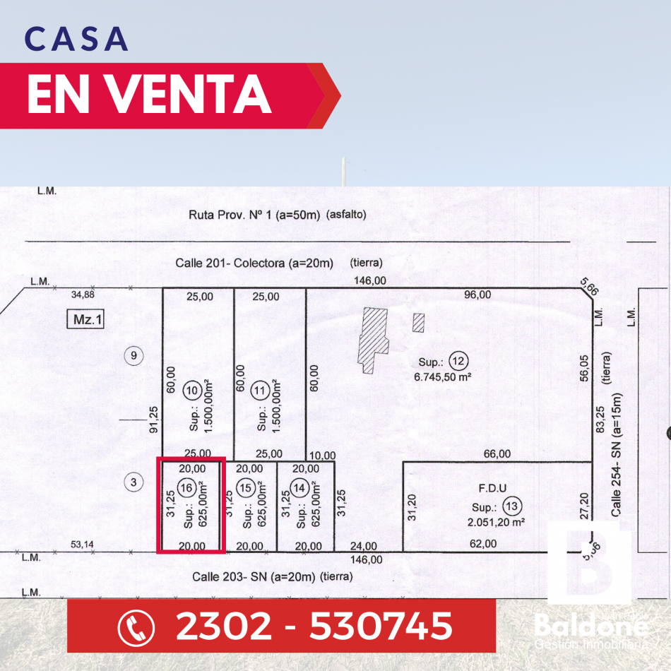 TERRENO EN VENTA EN ZONA SUR - Calle 203 e/ 254 y 258 - Gral. Pico - La Pampa