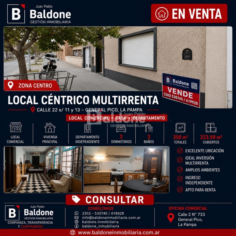 EN VENTA - LOCAL CENTRICO MULTIRRENTA -CALLE 22 E/ 11 Y 13 - GRAL. PICO